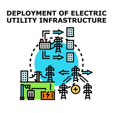 Global electric utility infrastructure deploying energy network Stock Illustration