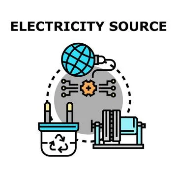 Global electricity source connecting sustainable energy and technology Stockillustratie