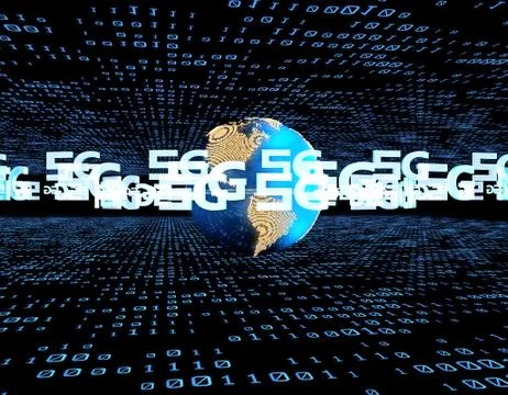 Global electronic technology 5G network, data transmission and storage Illustrazione stock