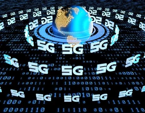Global electronic technology 5G network, data transmission and storage Illustrazione stock