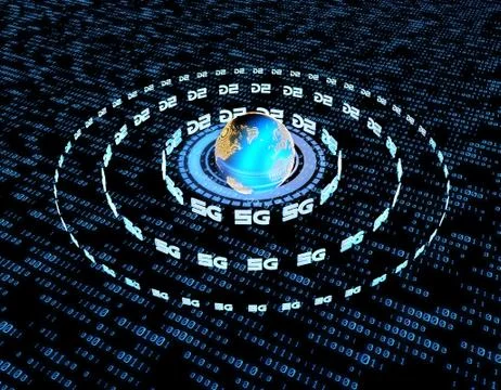 Global electronic technology 5G network, data transmission and storage Illustrazione stock