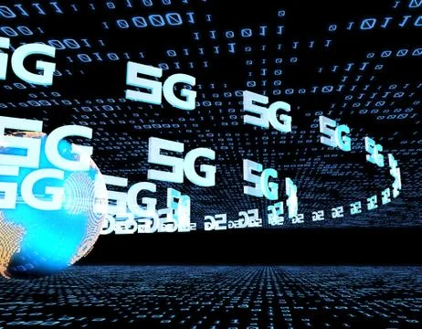 Global electronic technology 5G network, data transmission and storage Illustrazione stock
