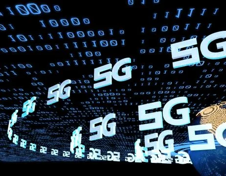 Global electronic technology 5G network, data transmission and storage Illustrazione stock