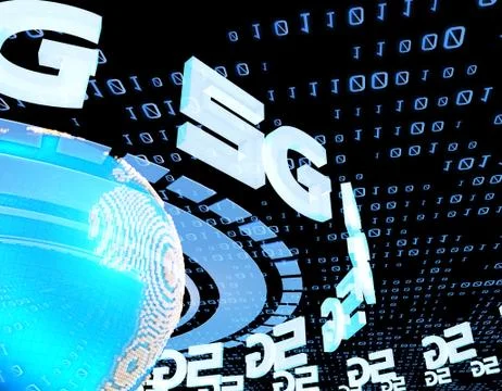 Global electronic technology 5G network, data transmission and storage Illustrazione stock