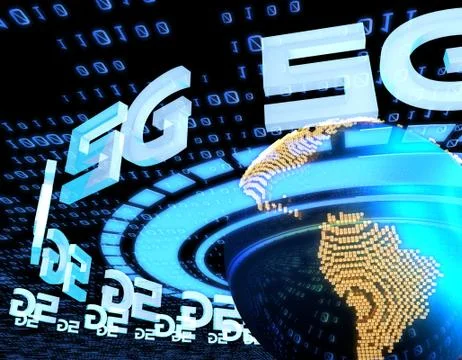 Global electronic technology 5G network, data transmission and storage Illustrazione stock