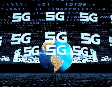 Global electronic technology 5G network, data transmission and storage Stock Illustration