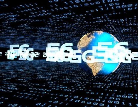 Global electronic technology 5G network, data transmission and storage Illustrazione stock