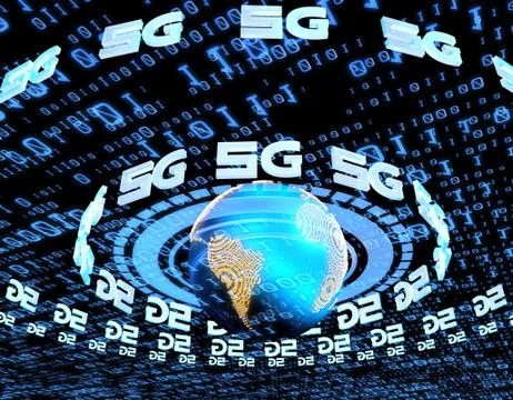 Global electronic technology 5G network, data transmission and storage Illustrazione stock