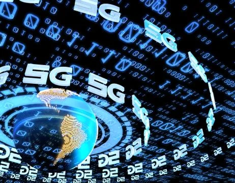 Global electronic technology 5G network, data transmission and storage Illustrazione stock