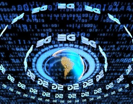 Global electronic technology 5G network, data transmission and storage Illustrazione stock