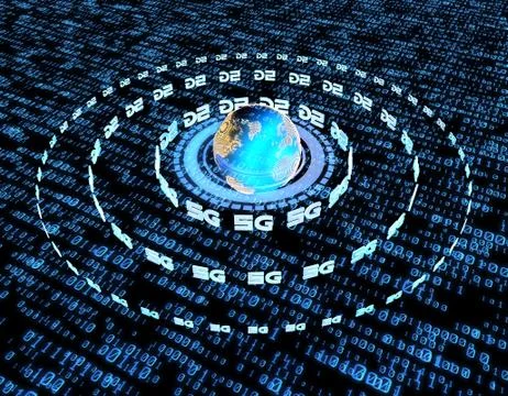 Global electronic technology 5G network, data transmission and storage Illustrazione stock