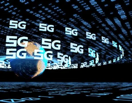 Global electronic technology 5G network, data transmission and storage Stock Illustration
