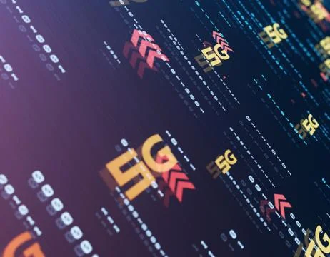 Global electronic technology 5G network, data transmission and storage Illustrazione stock