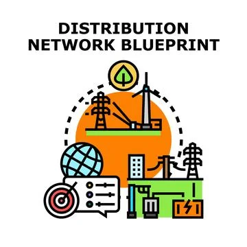 Global energy distribution network blueprint development planning Stock Illustration