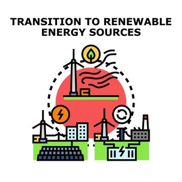 Global energy transition to renewable sources creating sustainable future Stock Illustration