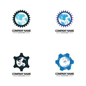 Global Engineer World Gear Logo Design Template Stock Illustration