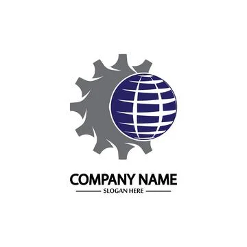 Global Engineer World Gear Logo Design Template Stock Illustration