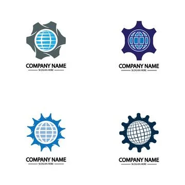Global Engineer World Gear Logo Design Template Stock Illustration