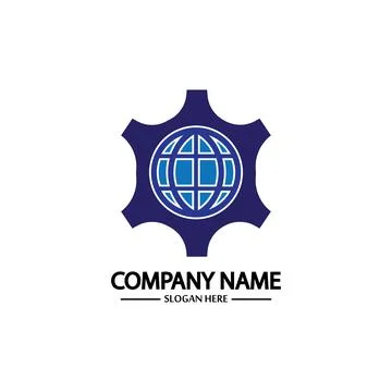 Global Engineer World Gear Logo Design Template Stock Illustration