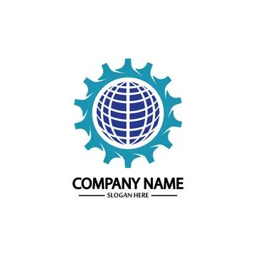 Global Engineer World Gear Logo Design Template Stock Illustration