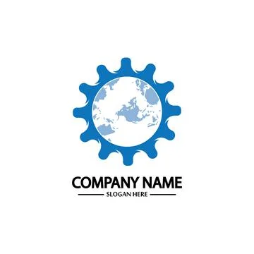Global Engineer World Gear Logo Design Template Stock Illustration