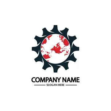 Global Engineer World Gear Logo Design Template Stock Illustration
