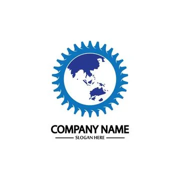 Global Engineer World Gear Logo Design Template Stock Illustration