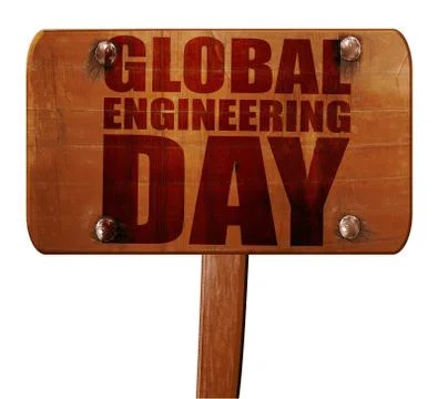 Global engineering day, 3D rendering, text on wooden sign Stock Illustration