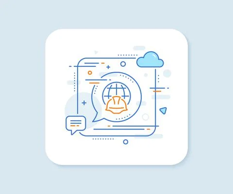 Global engineering line icon. Engineer or architect helmet sign. Vector Stock Illustration