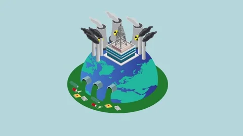 Global Environmental Pollution Concept with Isometric Earth, Industrial Fac.. Stock Footage 337954707