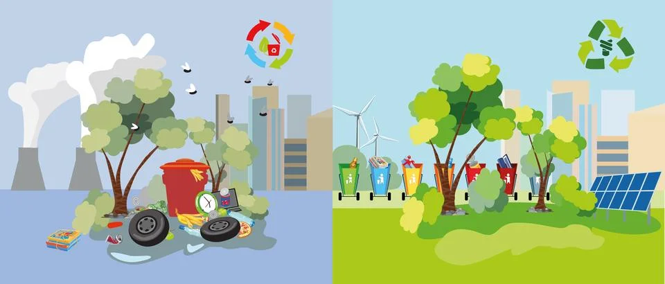 Global environmental problems, climate change vector illustrations set Illustrazione stock