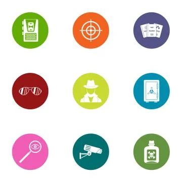 Global espionage icons set, flat style Stock Illustration