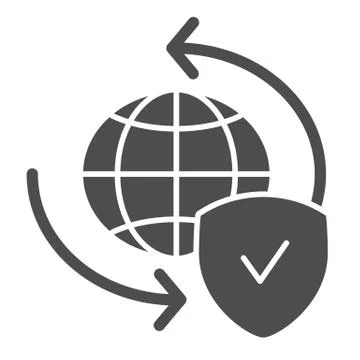 Global exchange solid icon. Planet with shield vector illustration isolated on Illustrazione stock