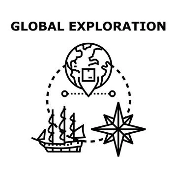 Global exploration concept with ship compass globe Stock Illustration