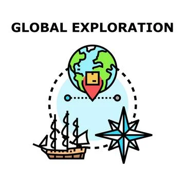 Global exploration concept with ship compass globe Stock Illustration