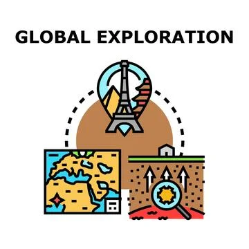 Global exploration concept tracking travel and geological research Illustrazione stock