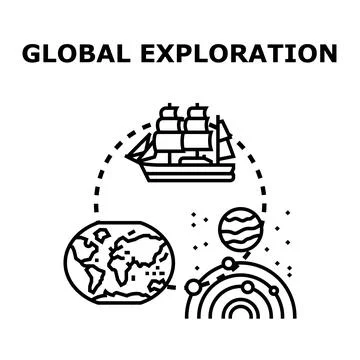 Global exploration discovering new frontiers science adventure Stock Illustration
