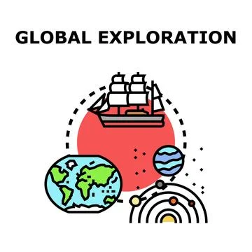 Global exploration discovering new frontiers science adventure Stock Illustration
