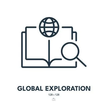 Global Exploration Icon. Explore, Globe, World. Editable Stroke Stock Illustration