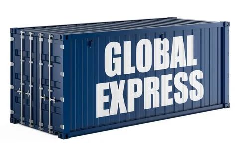 Global Express, shipping container. 3D rendering Stock Illustration