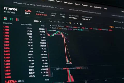 Global fall of cryptocurrency graph - FTT token fell down on the chart cry... Stock-Fotos