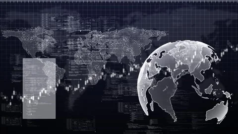 Global finance map technology dotted world map, digital globe, grid lines, code Stock Footage 340469116