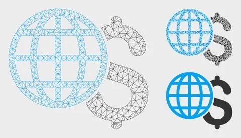 Global Finances Vector Mesh Wire Frame Model and Triangle Mosaic Icon 스톡 일러스트