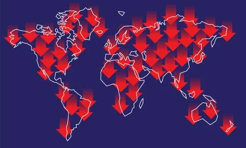 Global financial crisis - vector background. World map and lot of arrows to down Stock-Illustration