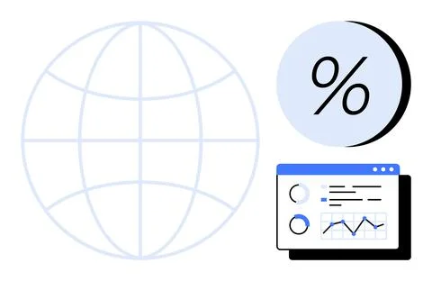 Global Financial Data Analysis with Pie Chart and Web Interface Elements 스톡 일러스트