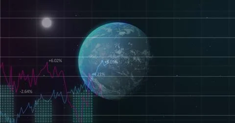 Global financial data visualizing growth trends with Earth in background 库存照片