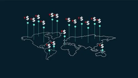 Global Financial Market Data Visualization with Dollar Symbols. 스톡 일러스트