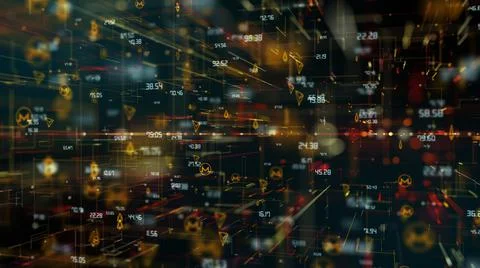 Global financial network 3D render of EOS, Cardano, Tron, Monero and Bitcoin  イラスト素材