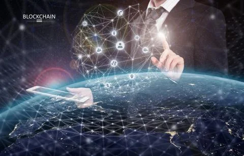 Global financial network. Blockchain encryption concept. 3D rendering elements Foto stock