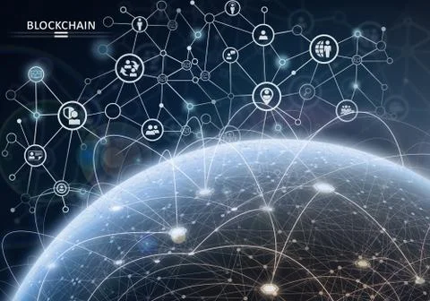 Global financial network. Blockchain encryption concept Stock Photos